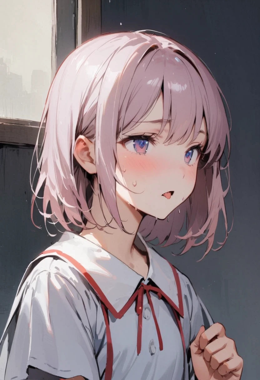 alone、headshot、Sticking out tongue、Open your mouth、Close-up of face、、School building、In the classroom、Light clothing、Girl、Girl、Short、Younger、Lower school yh eyes open、flat cleased、Sweat
