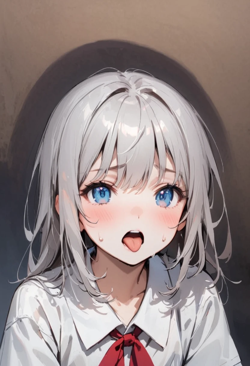 alone、headshot、Sticking out tongue、Open your mouth、Close-up of face、、School building、In the classroom、Light clothing、Girl、Girl、Short、Younger、Lower school yh eyes open、flat cleased、Sweat