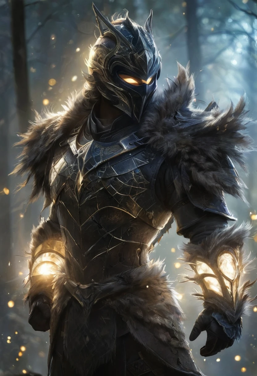 A ghostly female silhouette. Messenger of the God Nature. Exiled shaman. Full face mask. lightweight armour. cracked armor. Canvas hood. Runic Circle. elements. Power from within. glare eyes. Bokeh Blur. ral-dissolve.Photorealistic BadDream,