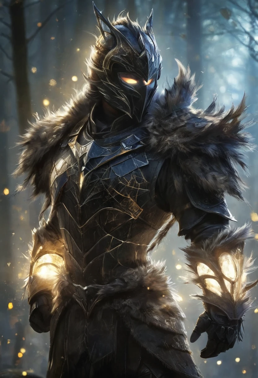 A ghostly female silhouette. Messenger of the God Nature. Exiled shaman. Full face mask. lightweight armour. cracked armor. Canvas hood. Runic Circle. elements. Power from within. glare eyes. Bokeh Blur. ral-dissolve.Photorealistic BadDream,