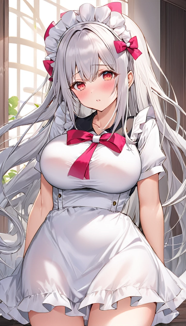 (Tabletop, Highest quality, Very detailed), One Girl, Purple eyes, blonde, Dark Skin, Twin tails、((Nurse uniform))、((pantyhose))、Pencil Skirt、(Bedroom)、M-shaped sitting、(Place your hands behind your head)、(Spread your legs)、Knee-high socks、garter belt、Long gloves、Outfit with shoulder extensions、sexy