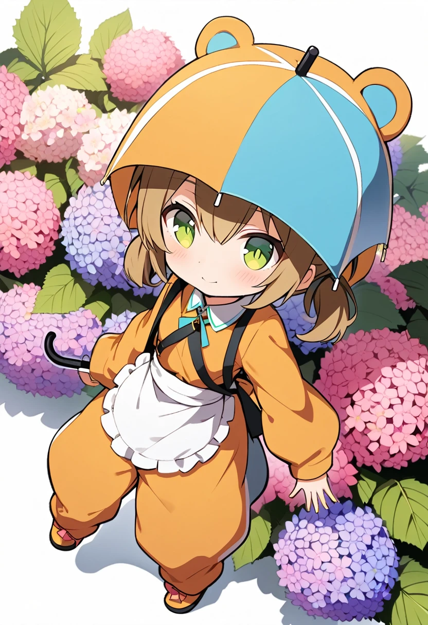 1girl,deltamon_beta, solo, (eyes highlight,((upturned eyes)),((Angle from above:1.3)),from above、Looking at camera,((umbrella:1.3)),
BREAK {ponytail |short twintails | long hair |layered cut|bob cut},{black hair|brown hair|blonde hair},((idol)),((,Maid)),((chibi,loli(((hydrangea),a lot of flowers)),(bear full body costume Kigurumi),((Holding an umbrella:1.3))