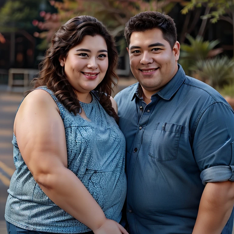friendly fat couple, photorealistic, 8K