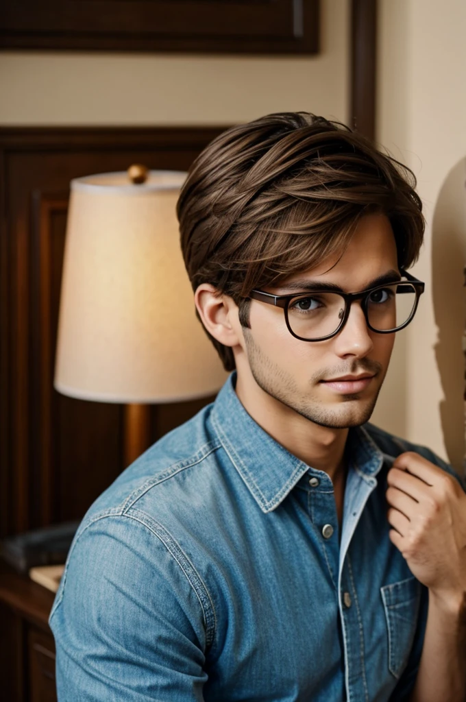 Brown hair boy with glasses