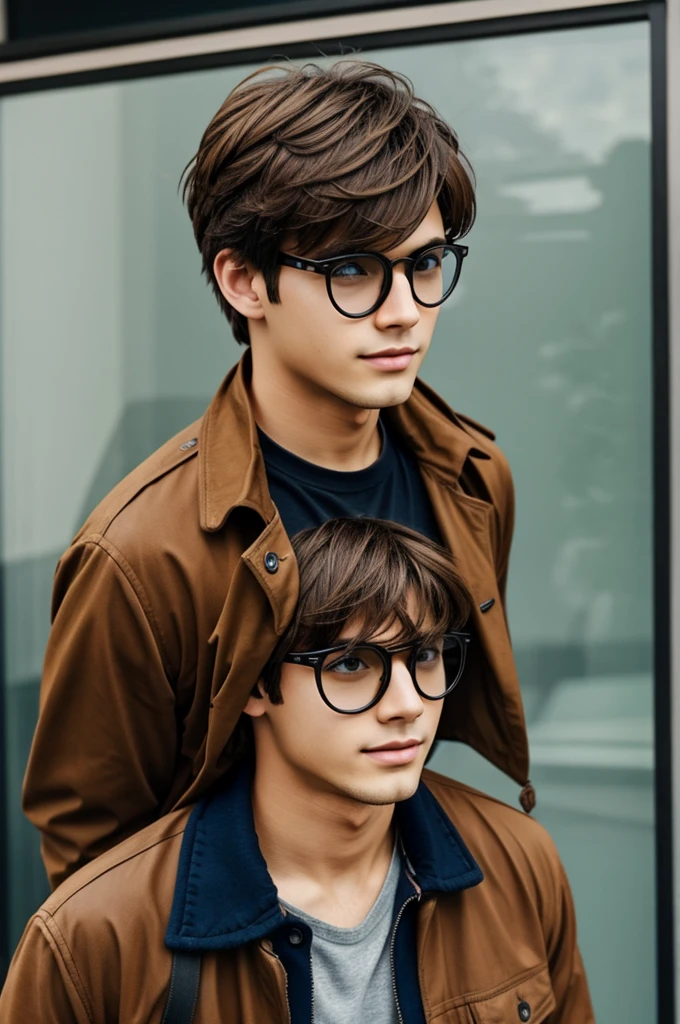 Brown hair boy with anime glasses