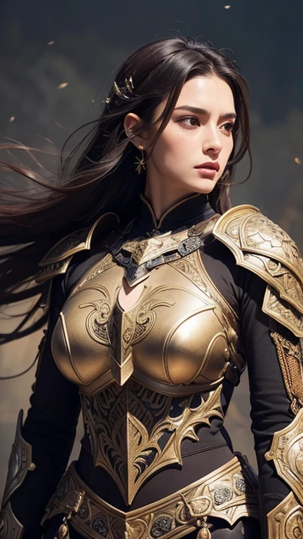 asian girl, bold makeup, long eyelashes, sturdy armor,nature background,hyper detailed face, very detailed lips, Detailed eyes,full body picture,(The most luxurious and highest quality giant tiara:1.1),(Lots of jewelry:1.1),(elven warrior:1.1),elf ears,olding a sword,very pale skin,black hair,tied hair,hair in a bun