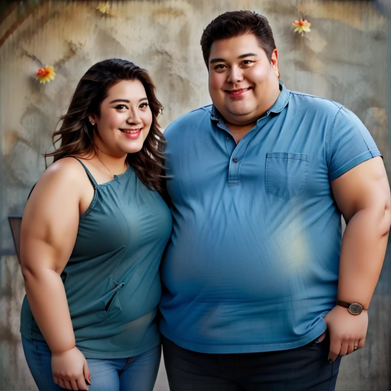 friendly fat couple, photorealistic, 8K