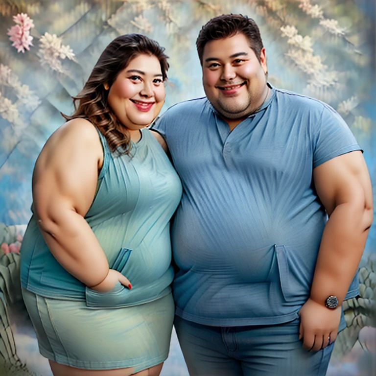 friendly fat couple, photorealistic, 8K