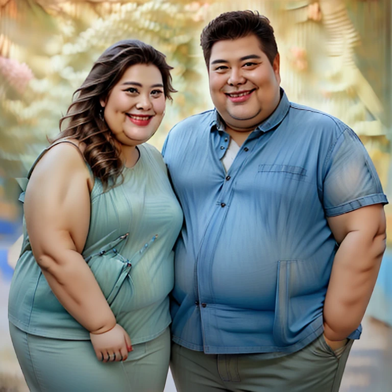 friendly fat couple, photorealistic, 8K