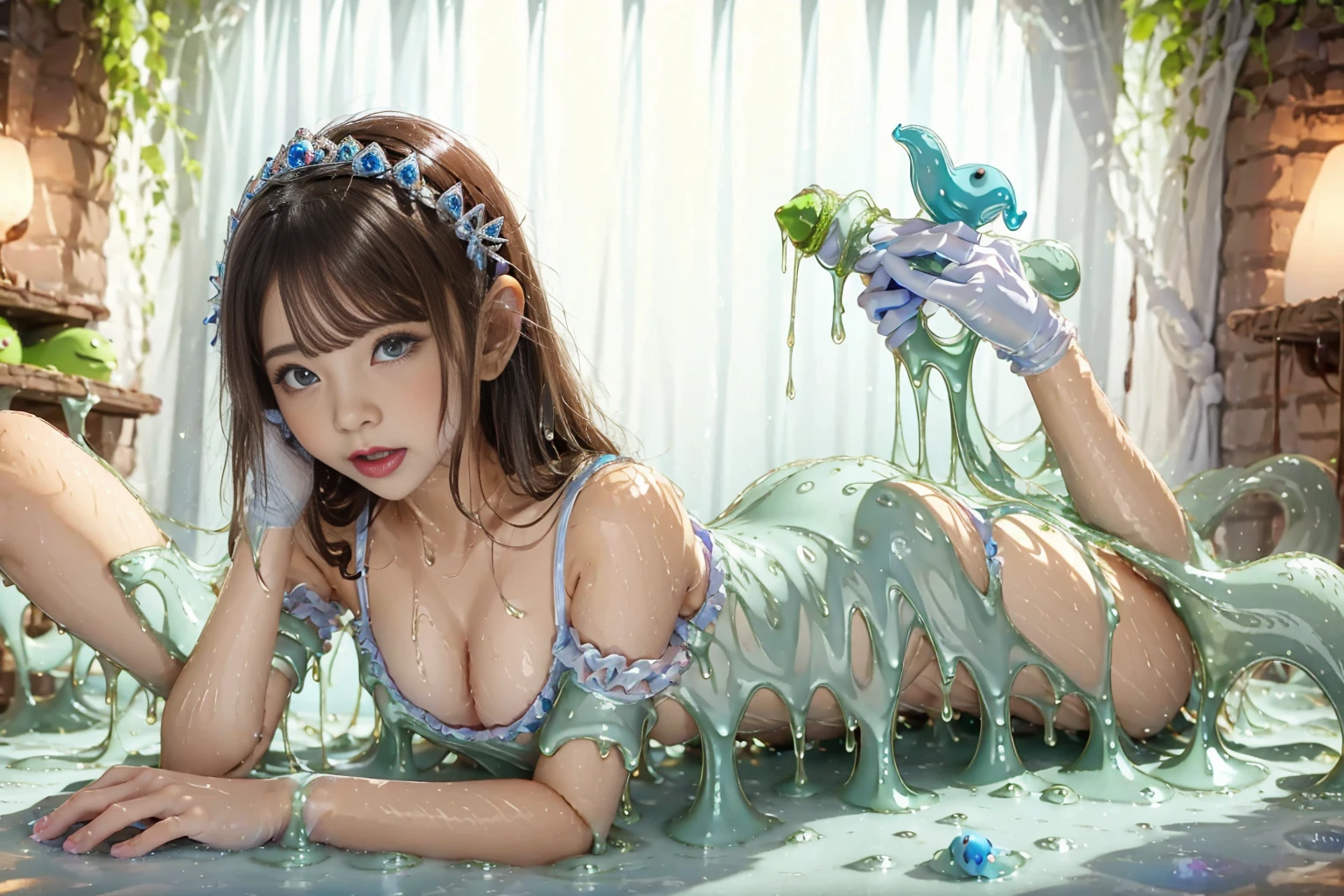 princess, slime, rape, vagina, opening mouse, scared