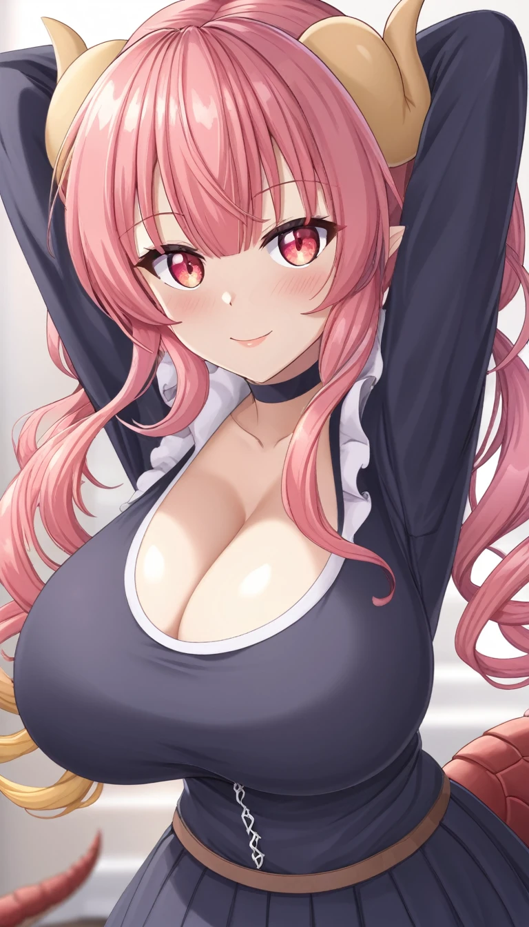 ((Dragon))、Dragon Maid、Big Breasts、Silver long hair、I&#39;m serving you、Armpit Breasts、Background mansion