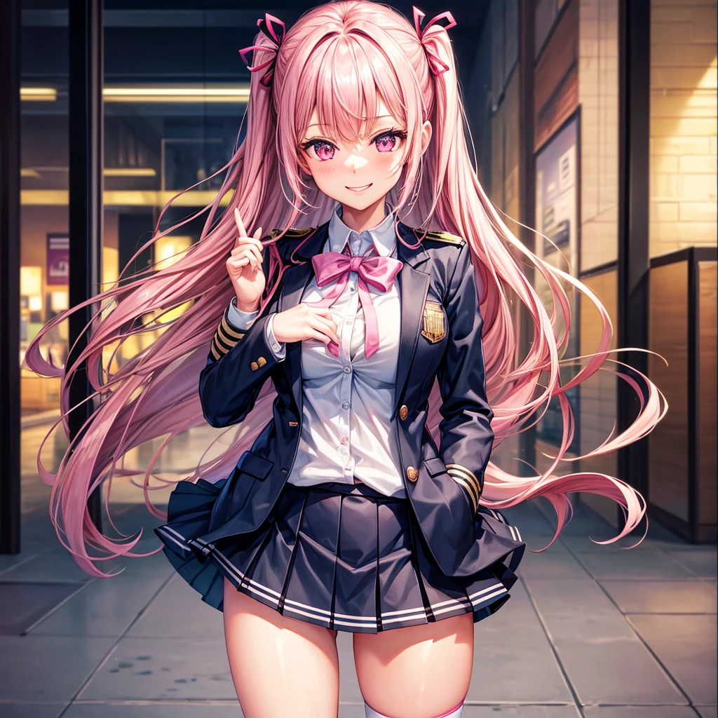 best quality，8K，smile，blazer，ribbon on uniform，mini skirt，high school girl，multiple girls are depicted，Harem，idol group，photo shoot，long hair，wearing a cardigan，highest quality，big breasts，happy girl,horny girl，pink eyes，perfect face，standing position，I have my hands in my pockets，letting down one&#39;s bangs，beautiful eyes,gym,girls hugging each other,smooth hair，multicolored hair colors，naughty girl，beautiful girl，beautiful girl，loose socks