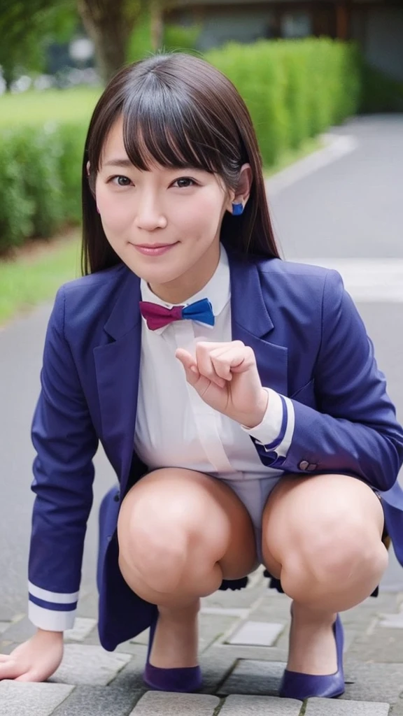 (NSFW),1 female,Beauty,Beautiful face,smile,Crouching and watching the viewer,Office Lady,In a suit,A dignified appearance,Perfect Style,Take off your jacket,Cleavage,focus on the chest,(squatting down:1.2),(open 2 legs:1.2),(show off panty:1.2),View from above,Front view,Ultra-realistic,Ultra high definition,Highest quality,8K,Masterpiece