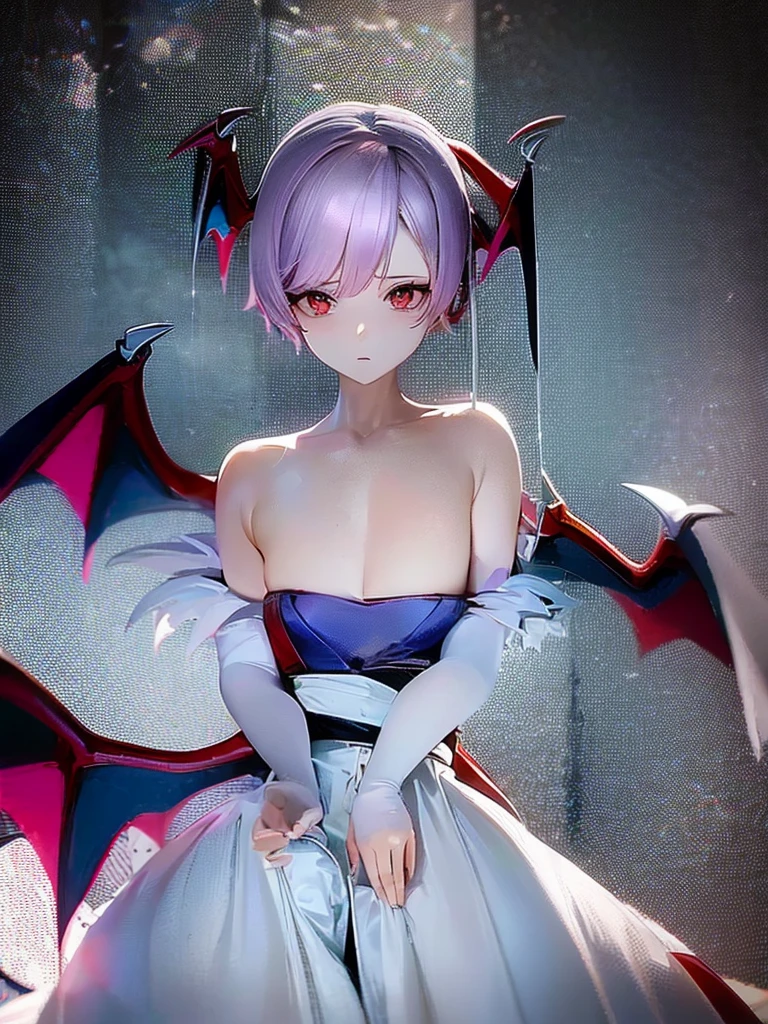 (​masterpiece、top-quality、hight resolution), Create an image featuring a gentle and calm housewife wearing a cosplay costume from the work 【Lilith - Darkstalkers】. The scene should be shown from the perspective of the person she is showing it to. Ensure the following:
1. The housewife has a gentle and calm demeanor.
2. She is wearing a cosplay costume from the specified work 【Lilith - Darkstalkers】.
3. The perspective is from the viewer's point of view, as if they are seeing her show off the costume.
4. The background should suggest a comfortable, private setting, like a living room or bedroom. nsfw