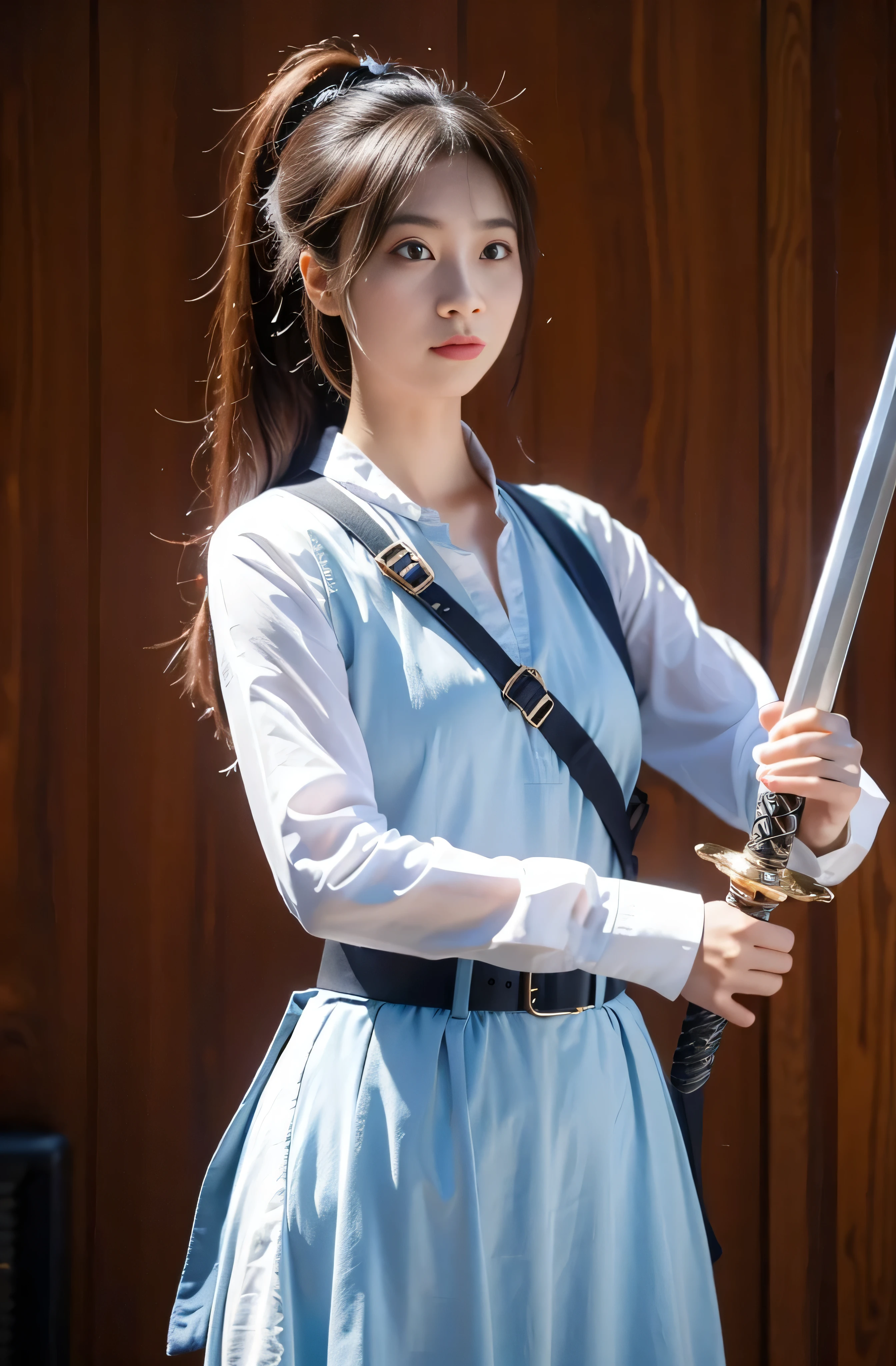 1 girl,Looking at the audience, Focus alone, Practical, Holding a sword