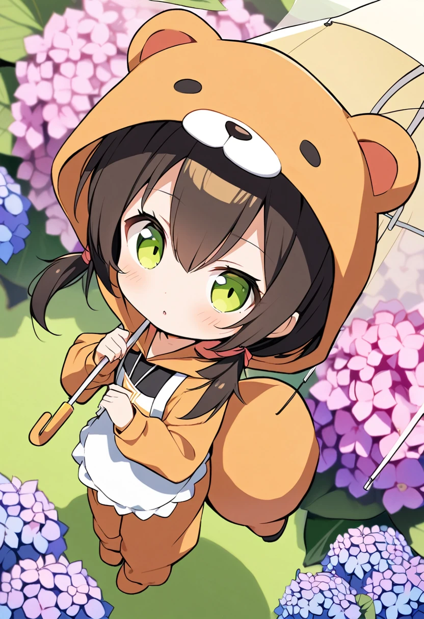 1girl,deltamon_beta, solo, (eyes highlight,((upturned eyes)),((Angle from above:1.3)),from above、Looking at camera,((umbrella:1.3)),
BREAK {ponytail |short twintails | long hair |layered cut|bob cut},{black hair|brown hair|blonde hair},((idol)),((,Maid)),((chibi,loli(((hydrangea),a lot of flowers)),(bear full body costume Kigurumi),((Holding an umbrella:1.3))