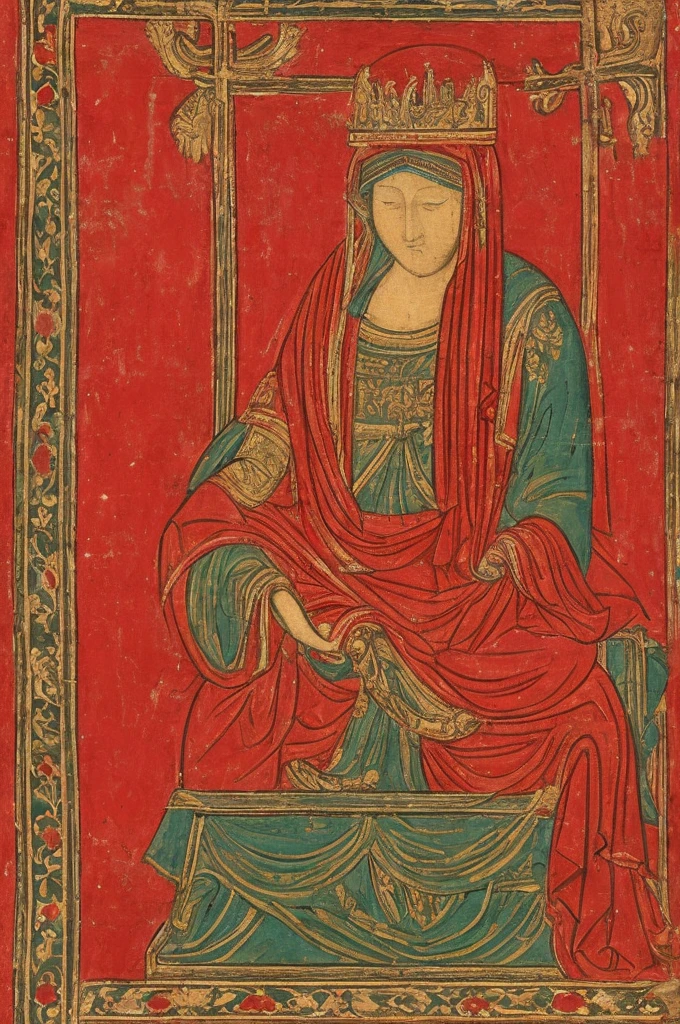 A person with eyes covered by a red cloth sits cross-legged, meditating with six arms