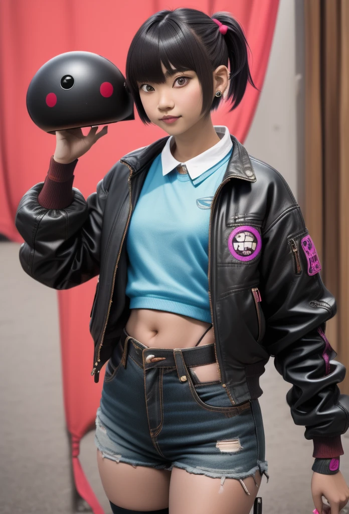 high quality, 非常にdetailedな, 完璧なface, One girl, alone, Tomboy, abdomen, Knee socks, (blackい肌),  choker, (Blue jacket), Sunglasses on forehead, Ahoge, Earrings, Toned Up, Short brown hair, Mexico standing,One girl, Crazy clown girl, 頭蓋骨のface, Halloween Theme Style, Laugh hesterically, sharp big smiling teeth, bomb, 細かくdetailedに, (最high quality), (Intricate details), cuteスタイル, change, Clown Style, Multicolor, Red curtain and circus background, Fire Hell, ((Long brown hair braided)), 最high quality, ((Long sleeve shirt and shorts)), ((Red and white outfit)), ((Clown Style clothes)), ((Thigh-high socks)), ((Round eyes)), ((Wearing clown make-up)), 美しいface, Happy, cuteface, pin up, 完璧なface, Portrait with a simple background(masterpiece: 1.2, 最high quality), (live-action, Intricate details), (1 Female, alone, Upper Body, Big Breasts) clothing: sharp, stylish, nice, fashionable, Non-standard, アバンGalド, Experimental Look: shaved head or Boldな hair color, Stunning makeup, Unconventional fashion choices, Rock star behavior: restive, Non-conformist, Provocative venues: Urban Arts District, Hobbies of the underground music scene: punkショーに参加する, Creating mixed media art, Experiment with the values of different subcultures: personality, credibility, Creative Expression Source of Inspiration: punk, Counterculture Icon, アバンGalド art movements Character traits: Boldな, Bold, Non-standard.Volumetric light graffiti art, skull fashion, Neon color))), Carne Griffith CFguanxiaoyuQF, One girl, 最high quality, (Tabletop:1.2), 非常にdetailedな, One Girl, alone, Looking at the audience, (Upper Body:1.2), Erotica、最high quality, Very beautiful, Very delicate 8K wallpaper, Super beautiful girl, masterpieceのface, (masterpieceの目:1.5), (Pixie Cut Hair:1.3),Gal, (Anatomically correct,),masterpiece, 最high quality, Raw photo, Photorealistic, face, unbelievably ridiculous, Beautiful girls, cute, Blunt bangs, Depth of written boundary, High resolution, 超detailedな, detailed, ighly detailedd, extremely detailedd eye and face, Sharp pupils, Realisticな生徒, sharpなフォーカス, Cinema Lighting,masterpiece, (最high quality: 1.2), (Super quality: 1.2), figure, (Very delicate and beautiful: 1.2), Film Angle, floating, (Beautiful detailing: 1.1), (Detail Light: 1.1), Film Light, 最high quality:0.8), (最high quality:0.8) (masterpiece, 最high quality:1.2),Woman with wavy hair, ,Beautiful Eyes,繊細なblack髪，Attractive eyeshadow( black:1.2)( blackい肌:1.2)，Africa,( Smooth Skin:1.2)( Slender body proportions，Wet sexy plump lips，Perfect Fingers、Bangs、Active wear、Akira Toriyama style drawing、 ((Brown sugar skin tone))((Perfect Anatomy:1.2,Realistic:1.5,Raw photo:1.5,masterpiece、最high quality、Ultra - High resolution、High resolution、Extremely detailed CG、8K)),Cowboy Shot