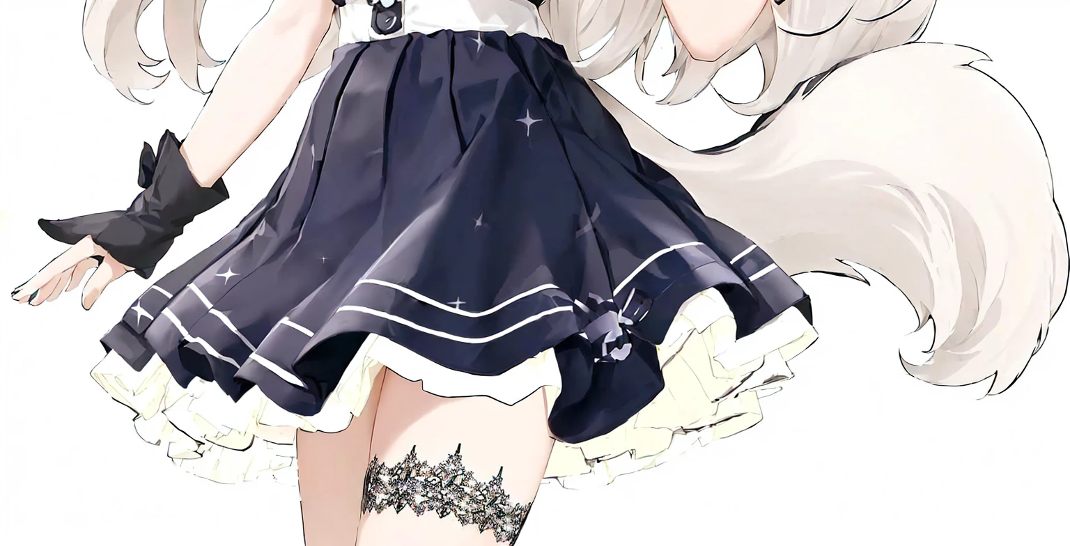 Wearing a short skirt、Anime girl with a bow and a cat tail, Lolita in a skirt, Fine details. Girls Frontline, Azur route style, , Cute anime girl in a beautiful skirt, from Girls Frontline, Fleet Collection Style, From the Azur Lane video game, Girls Frontline style, Lolish, Ink art anime loli
