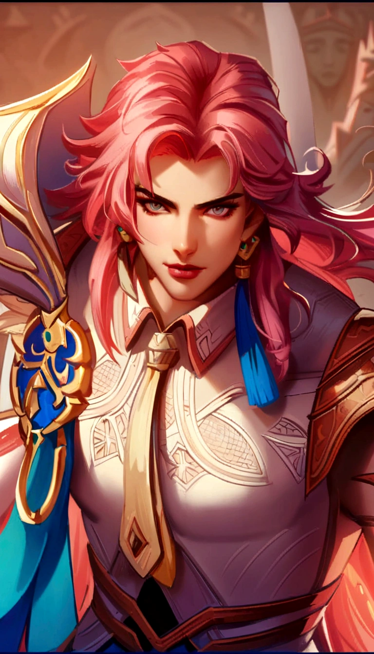 a close up of a woman with pink hair and a sword, portrait knights of zodiac girl, portrait of dragoon, casimir art, sakimichan frank franzzeta, heise jinyao, xianxia hero, a portrait of a male elf, sakimichan, 2. 5 d cgi anime fantasy artwork, beautiful male elf, sylas