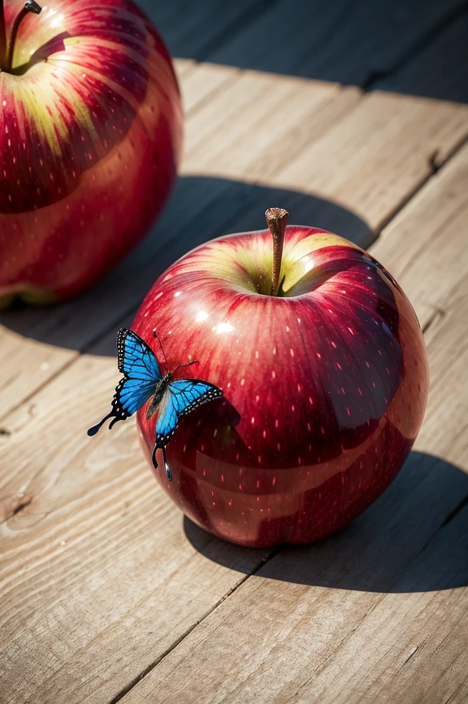 ((best qualityer)), ((work of art)), (detailded), red apple, blue butterfly, yellow butterfly