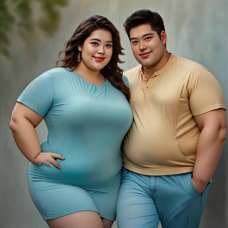 friendly fat couple, photorealistic, 8K