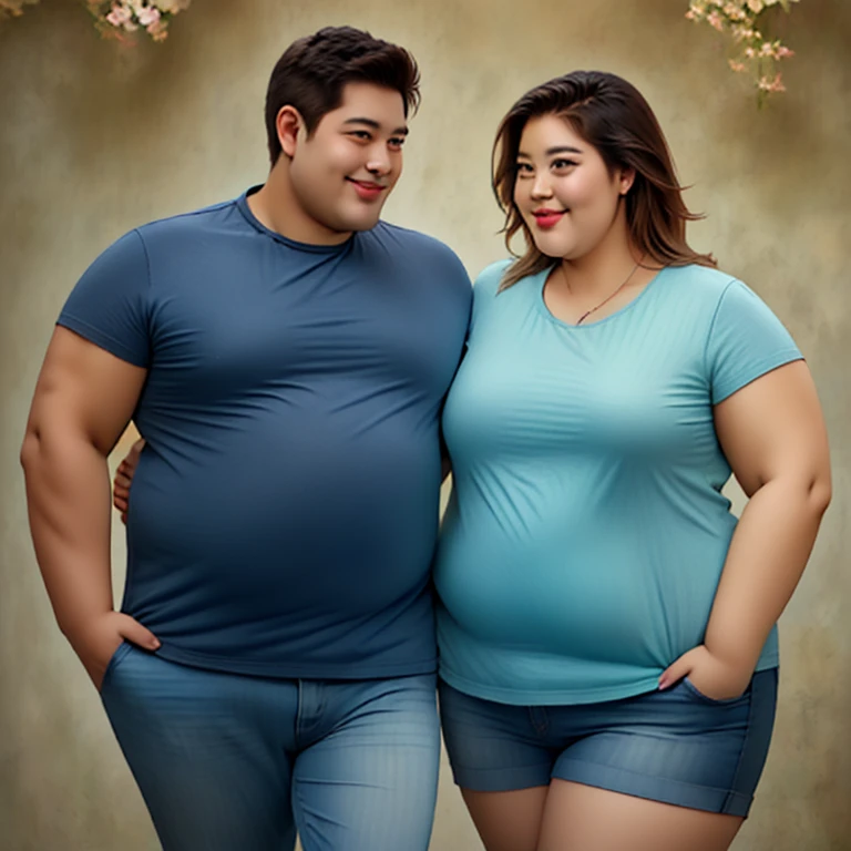 friendly fat couple, photorealistic, 8K