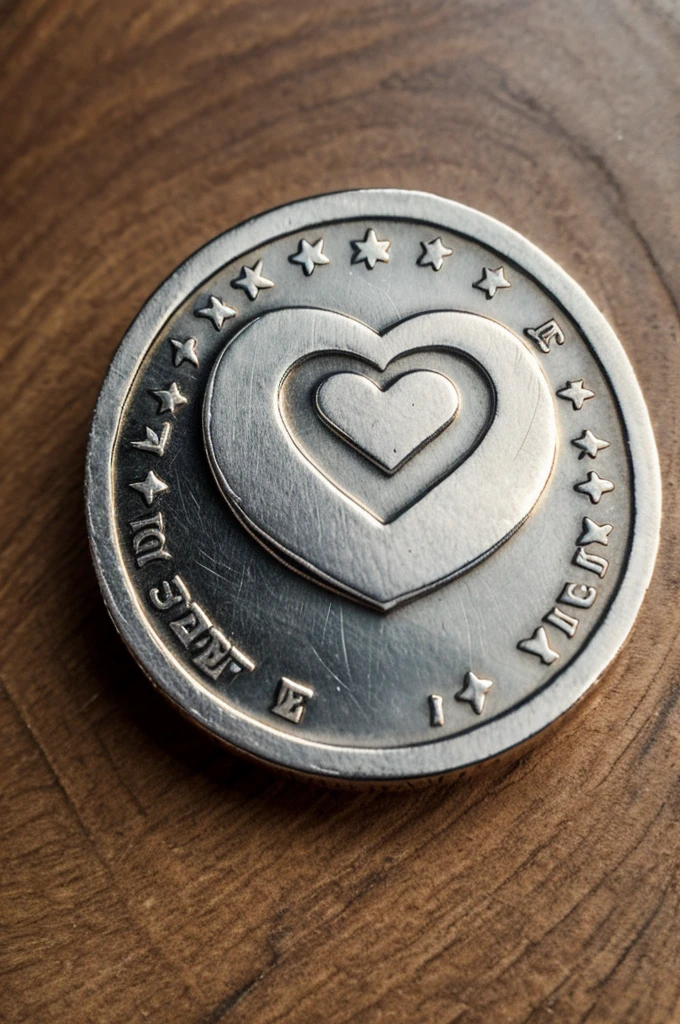 A currency coin whose edge is a heart symbol