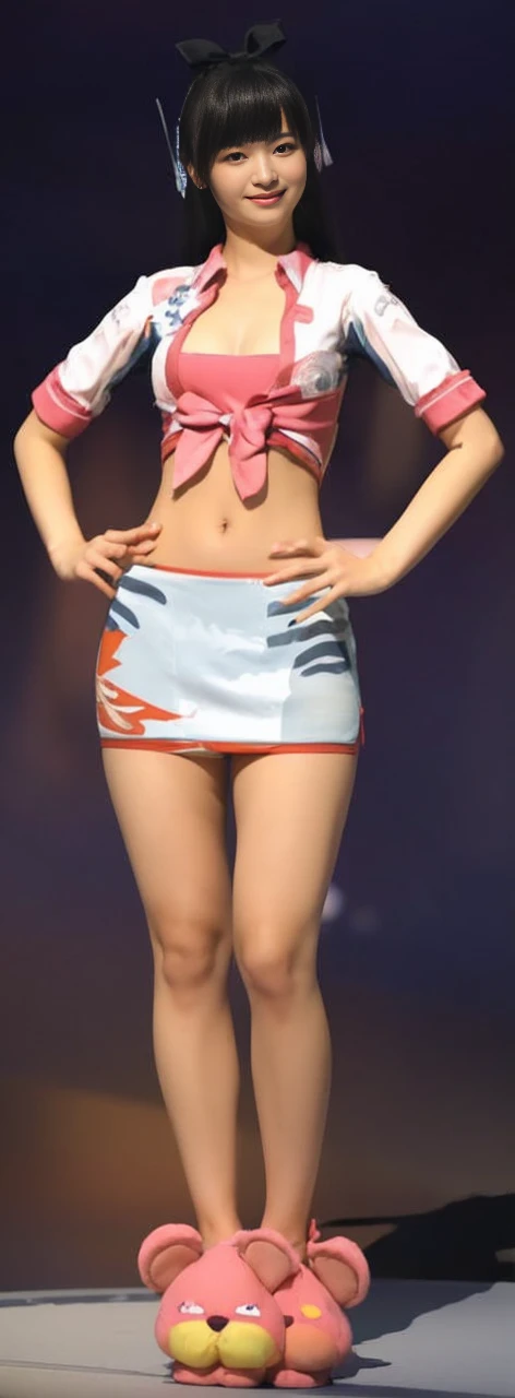 1 woman, Dreaming Background, (Highly detailed body, very detailed face, top quality:1.4), (18 year old woman), looking at viewer, A smile with visible teeth, I can't see her hands, (very long layered hair:1.2), (Her thighs are very beautiful:1.3), (8 thousand:1.5), (Lovely men's Y shirt:1.3), (skin glow:1.3), (huge breasts:1.3), The Most Beautiful Women in Korea, beautiful bridge, panties, smile, cute, caroline free fire, big breast, no bra,
