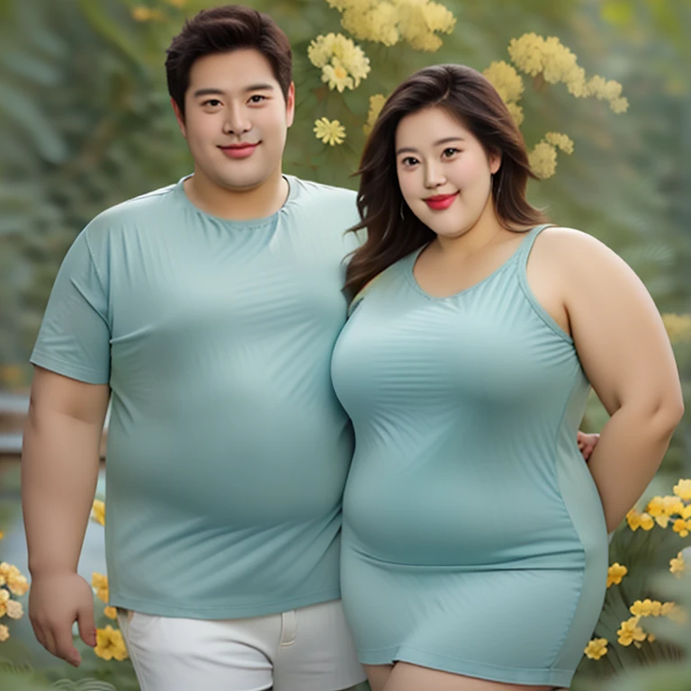 friendly fat couple, photorealistic, 8K