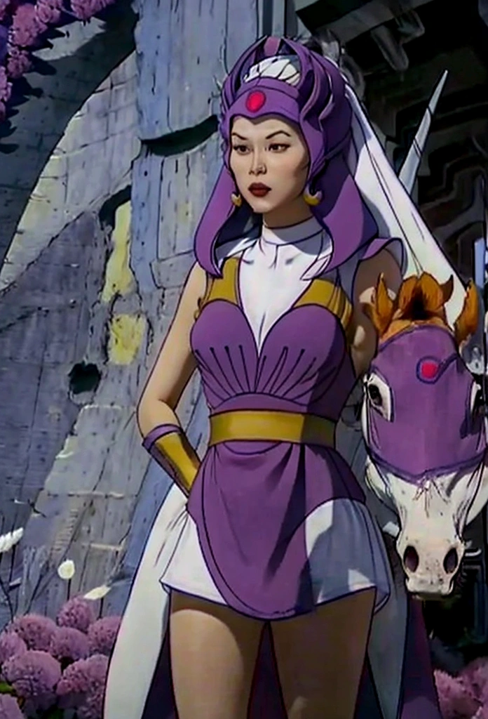 Xi Rui holds PRGRocket purple veil covers her face