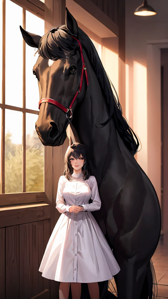 Highest quality,masterpiece,mejiroramo-nu,White-eye Ramone,High resolution,CG8k ,Highly detailed images,Beautiful sister,One person,Think about it,Horse's ears,Horse tail,white and green clothing,Black Skirt,smile,