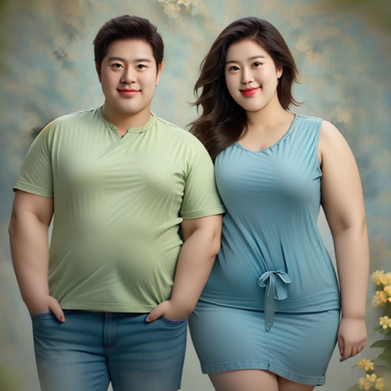 friendly fat couple, photorealistic, 8K