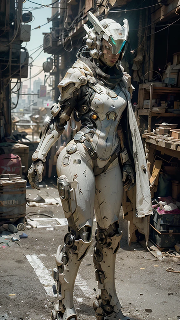 ((best quality)), ((masterpiece)), ((realistic)), (detailed), (photorealistic:1.5), a futuristic girl, (thick body), (white bodysuit), lights on armor, cybernetic headwear, looking at viewer, dynamic pose, post apocalyptic, destroyed city background, buildings on fire, science fiction, hdr, ray tracing, nvidia rtx, super-resolution, unreal 5, subsurface scattering, pbr texturing, post-processing, anisotropic filtering, depth of field, maximum clarity and sharpness, rule of thirds, 8k raw, (luminescent particles:1.4), (extremely detailed cg, unity 8k wallpaper, 3d, cinematic lighting, lens flare), reflections, sharp focus, cyberpunk art, cyberpunk architecture,