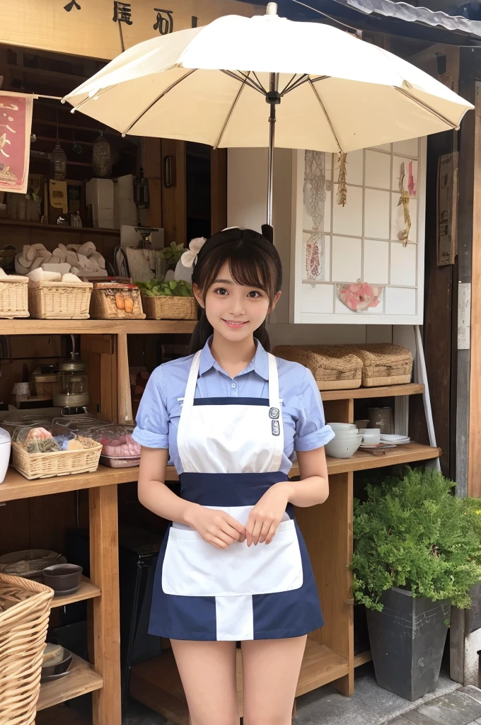 a beauty girl, Naked apron、 skinny, Japanese houses、18year old、a smile