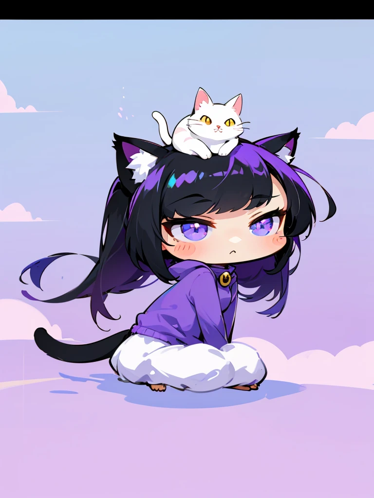 a close up of a cartoon character with a cat on her head, cute purple anime catgirl, anime moe artstyle, anime catgirl, chibi, mihoyo art style, anime cat, ruan cute vtuber, advanced digital chibi art, anime stylized, chibi anime girl, kawaii chibi, nekomimi, anime chibi, cute anime style