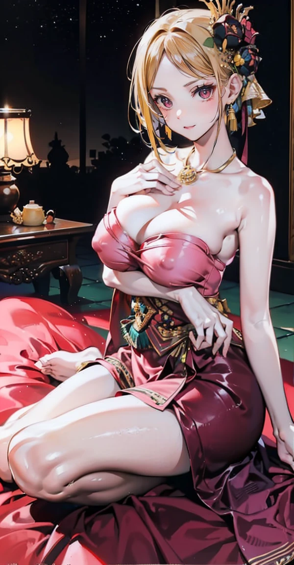 Group of 5 princesses,(5 young women,many young women), (in the bedroom), Various hair styles, harem, Wear a strapless Thai dress...,(very good,no panties) at night, detailed face,Complete breasts,fully, ((big breasts,Breast curtain,Partially naked)) short skirt, mule, Sleeveless , Show your armpits, at night, starry at night,(large areolae:1.4,pink,The nipples are clearly visible.....),((Various positions),(Look at the viewer.:1.5),milf, Highest quality、Highest picture quality、Masterpiece