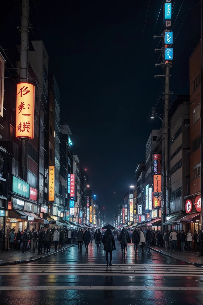 "Describe a nighttime scene in the bustling, illuminated streets of Japan, capturing the modern urban atmosphere. The scene features towering skyscrapers against a dark night sky, dotted with neon lights and glowing signs. In the foreground, there's a busy road with cars smoothly gliding, their lights creating vibrant streaks of color. At the center of the image, there is an anonymously dressed figure in black walking away, holding an umbrella reflecting the street lamps' light, creating a subtle halo around them. The composition is captured in high-resolution 4K, in a 16:9 aspect ratio, emphasizing the beauty and modernity of Japanese urban streets at night."