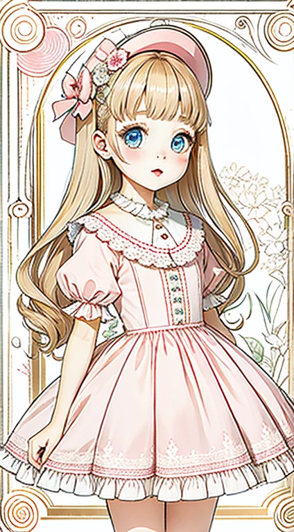 Chibi Girl、Highest quality、Very delicate、pretty girl、clean big eyes、Wink、Cute Dresses、Luxury dresses、Lolita Dress、Frills、Race、pink、Ultra delicate、Big eyes、Beautiful eyes、Luxury dress、Cute Hats、Sailor collar