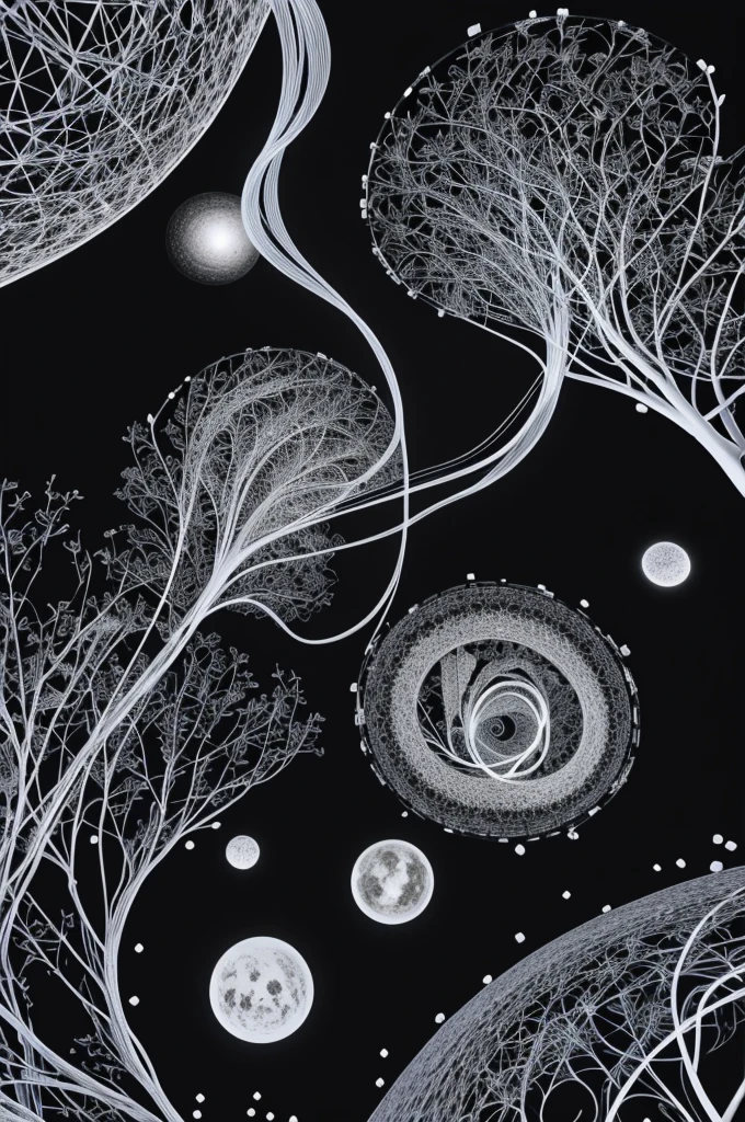 l'homme n'est qu'une superposition de labyrinthes. Il y a à la base les méandres de l'intestin, au sommet les circonvolutions du cerveau, et entre les deux le réseau infini des artères et des veines. Illustration réaliste et en noir et blanc