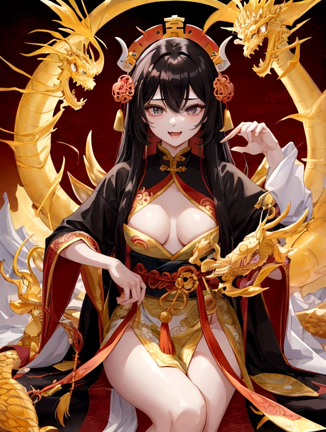 Dragon King，Chinese dragon，（Pure Black：1.3），black eyes，Exquisite and interesting face，Fangs，in the sea，Sunlight ，Low contrast，（Medium and near focal length：1.3），best quality，extra fine，Unlimited details，Realistic photos，best quality，masterpiece，High quality wallpaper，8K,top down,Very detailed, Textured Skin（Not in human form：1.4）