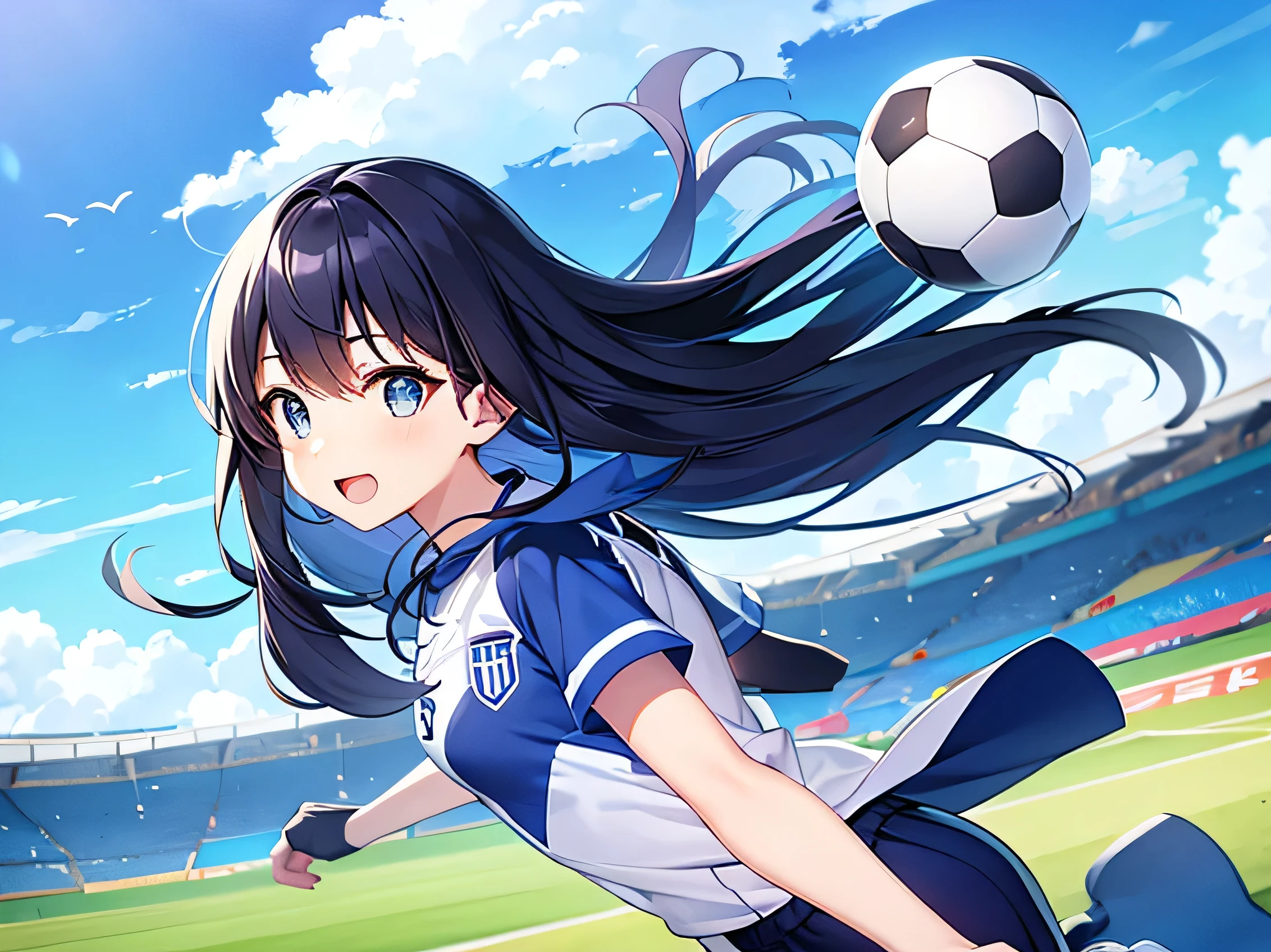 soccer、Women、Blue sky、Overlooking、Upper Body、high quality、Dynamic Angles