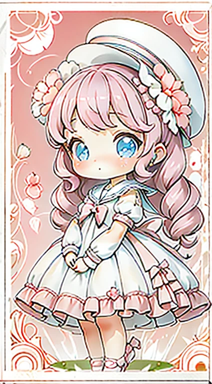 Chibi Girl、Highest quality、Very delicate、pretty girl、clean big eyes、Wink、Cute Dresses、Luxury dresses、Lolita Dress、Frills、Race、pink、Ultra delicate、Big eyes、Beautiful eyes、Luxury dress、Cute Hats、Sailor collar