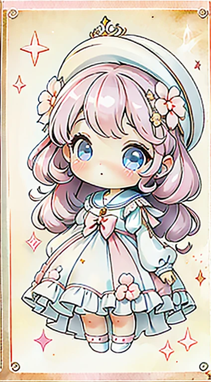 Chibi Girl、Highest quality、Very delicate、pretty girl、clean big eyes、Wink、Cute Dresses、Luxury dresses、ta Dress、Frills、Race、pink、Ultra delicate、Big eyes、Beautiful eyes、Luxury dress、Cute Hats、Sailor collar