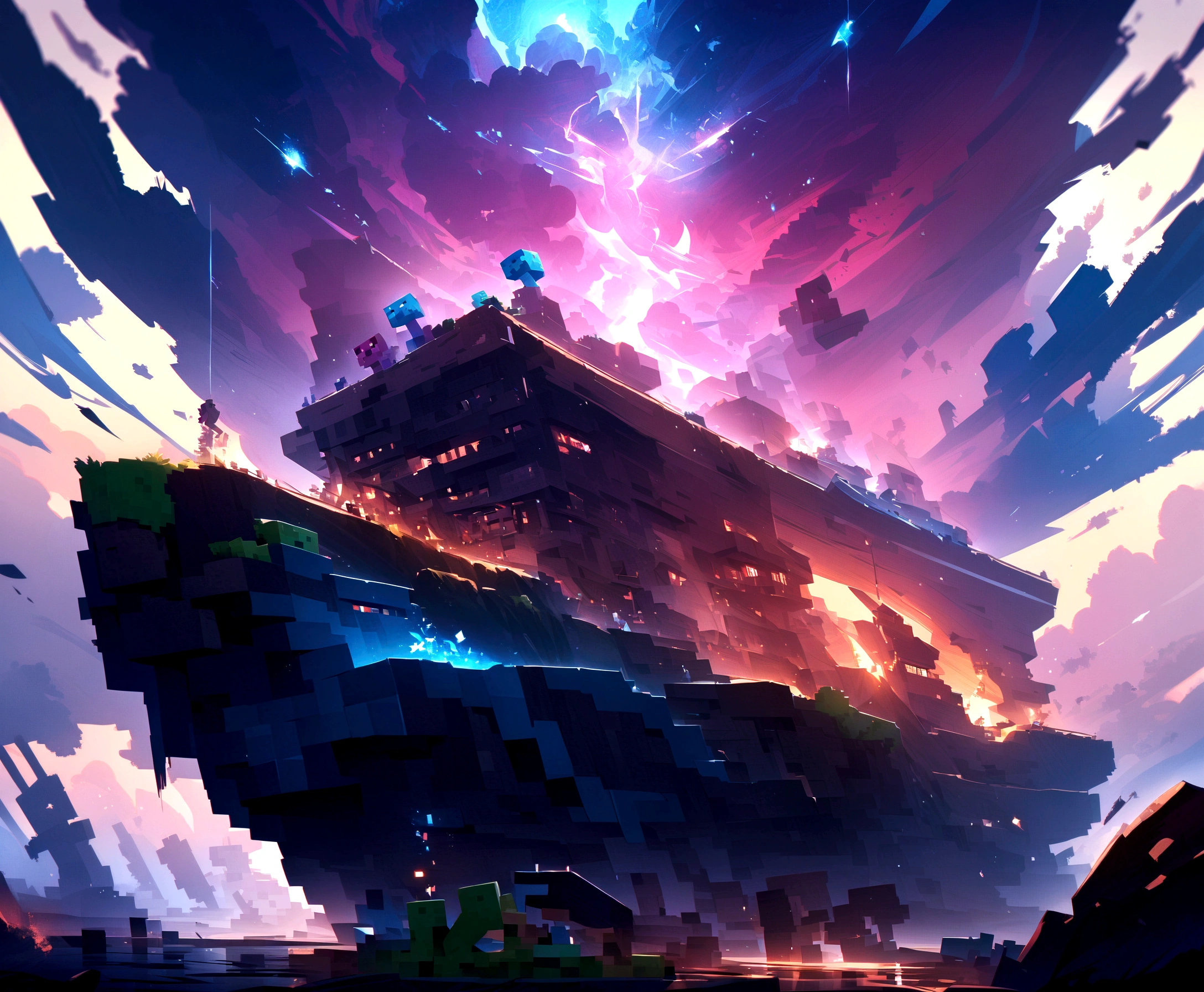 Steve、Mining in the Minecraft world、pickaxe。masterpiece、Amazing artwork、Unique images aidma-niji、niji