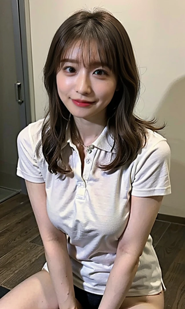 .(((Masturbation in the gym、Sitting on the mat and masturbating、Luxurious panties、Seductive waist、Shoulder-length hair:1.4))).((A classy white shirt with a collar、Standing photo、Medium Hair、服の上からでもわかるBig Breasts、Both hands are in front of the belly button、A photo of panties visible through a short polo shirt、Roll up your shirt with your hands、She is wearing a white polo shirt and luxurious white panties.、:1.4))、In the living room、Cream Hair Color、Her huge breasts are obvious even through her clothes...、Small earrings、Light brown hair color、:1.4))、Shiny Hair、Light beige hair color、Background Blur、Light brown hair、{{Cowgirl Shot}}、((Close-up shot from the waist up、Big Breasts:1.4))、Big Breasts、にっこりsmile、服からでも分かるBig Breasts、Cowboy Shot、素敵なsmile、((Revealing clothing))、Full body photo、ring、Tuck your hair behind one ear、Silver Necklace、smile、Caustics、Highly detailed photos、Big Breasts、Super no makeup、(8K、RAW Photos、Highest quality、masterpiece:1.2)、(Realistic、Realistic)、1 Girl、((Big Breastsショートヘア、Looking into the camera:1.4))、Hair blowing in the wind