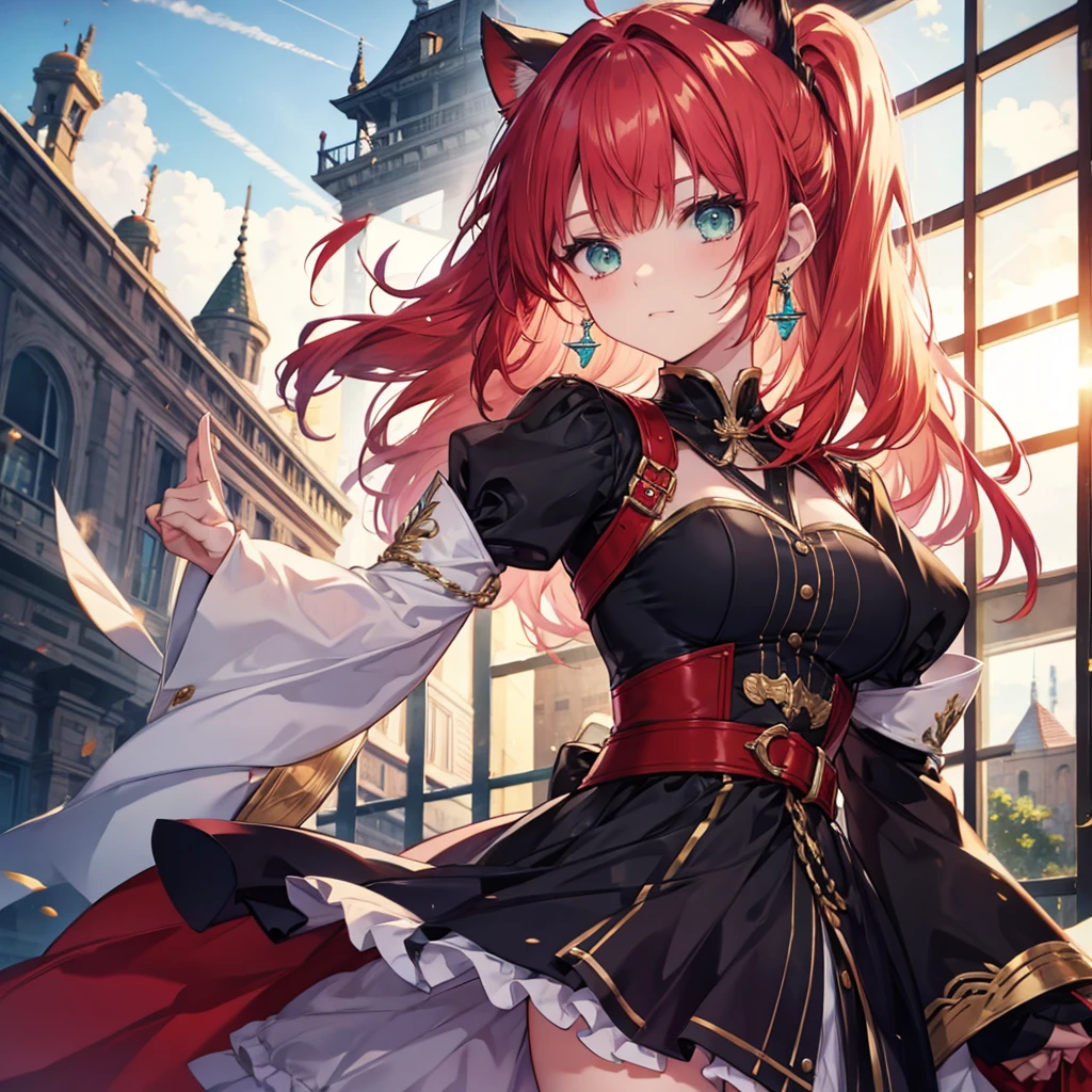 Fantasy Redhead ponytail beauty Green Eyes Cat ear Have Big earrings