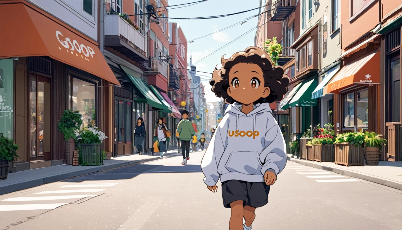 Usoop in a sweatshirt walking down the street