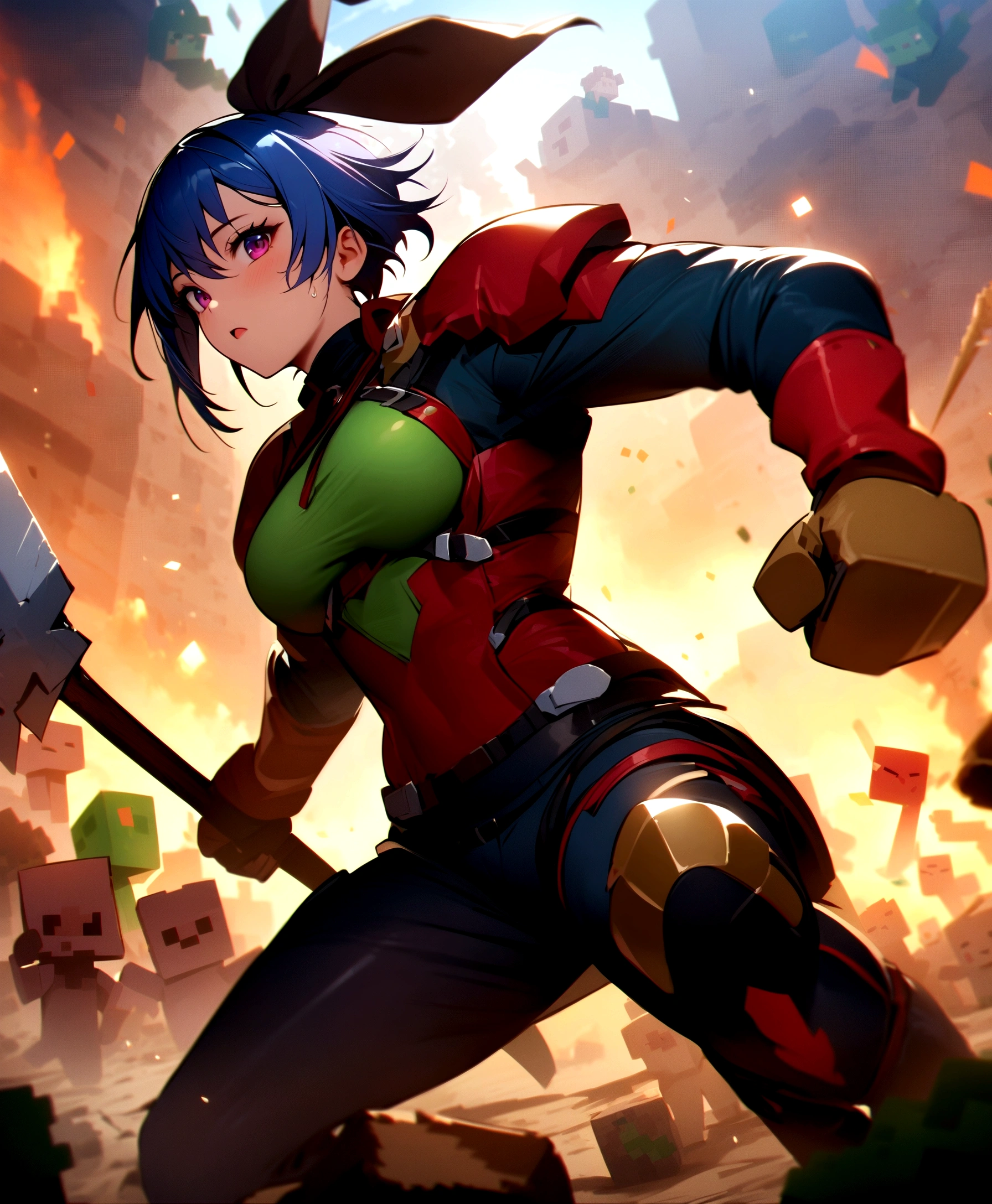 Steve、Mining in the Minecraft world、pickaxe。masterpiece、Amazing artwork、Unique images aidma-niji、niji 