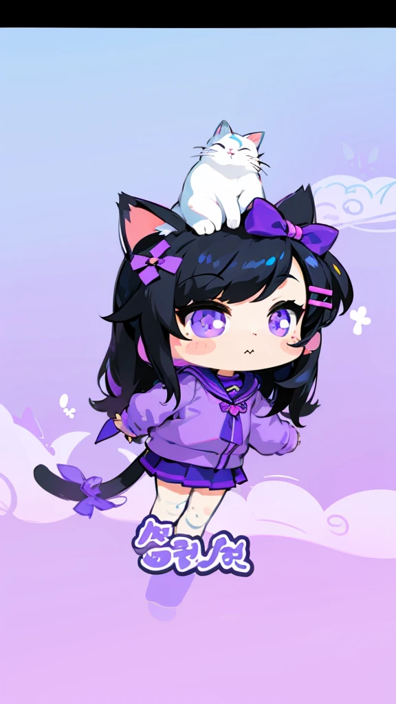 a close up of a cartoon character with a cat on her head, cute purple anime catgirl, anime moe artstyle, anime catgirl, chibi, mihoyo art style, anime cat, ruan cute vtuber, advanced digital chibi art, anime stylized, chibi anime girl, kawaii chibi, nekomimi, anime chibi, cute anime style